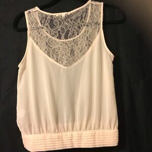 👗 Sheer lacy shell with button closure at hip.